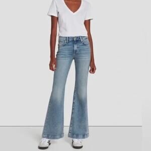 7 For All Mankind Dojo Flared Jeans Medium Wash Blue Low Rise Cotton Retro Sz 26